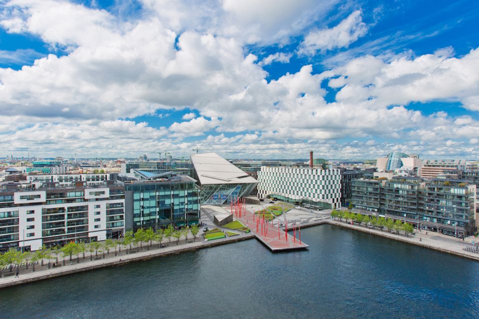 At the heart of the action: Grand Canal Quay, as seen from the 17-storey Millennium Tower apartment building at nearby Charlotte Quay