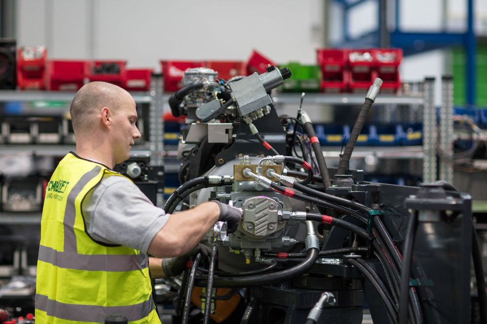 A worker assembles part of a forklift truck at the Combilift factory in Co Monaghan. Photograph: Patrick Bolger/Bloomberg