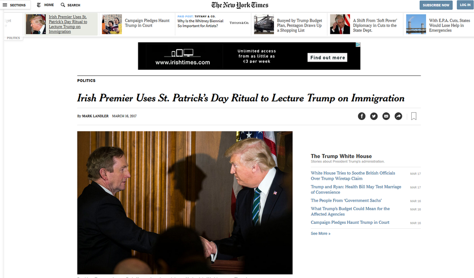 The New York Times praised the Taoiseach