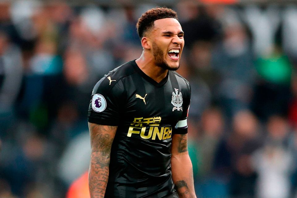 Newcastle United's Jamaal Lascelles celebrates after the final whistle. Photo credit: Nick Potts/PA Wire