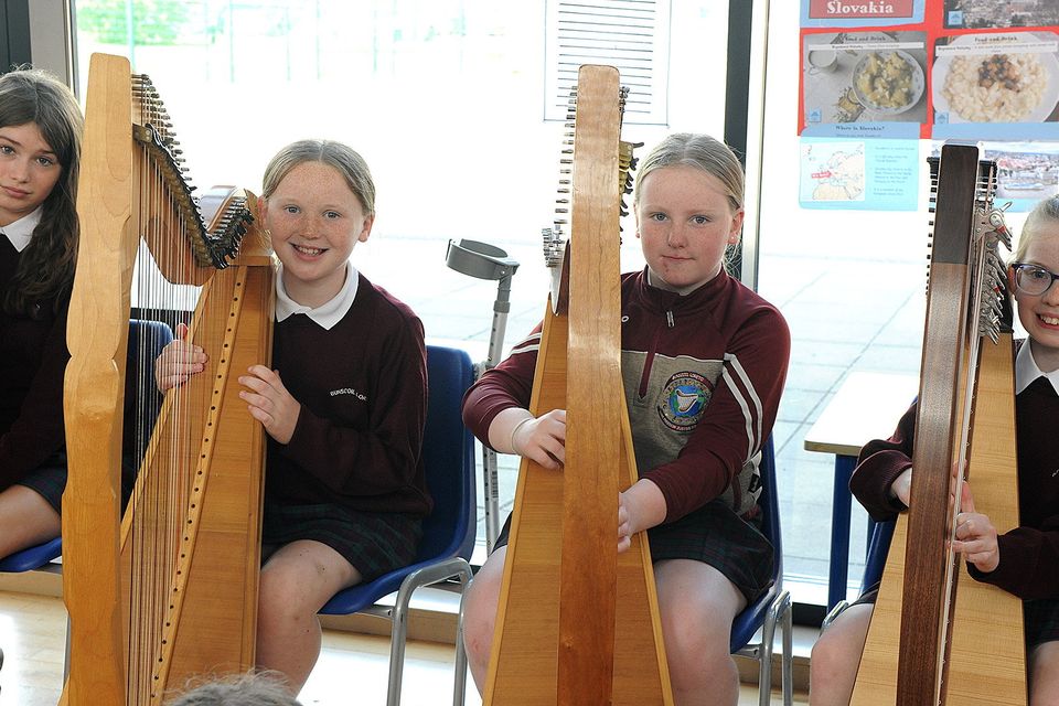 Zara O'Mahoney, Beibhinn Doyle, Laoise Fox and Kaelin Dempsey performing during the International Day in Bunscoil Loreto, Gorey. Photo: Jim Campbell