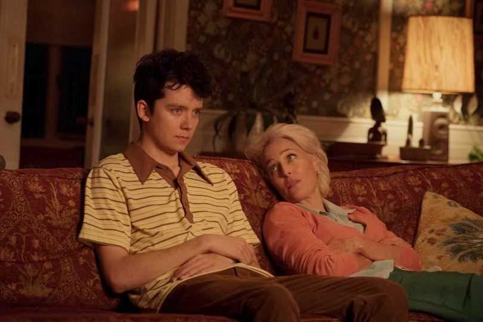 Asa Butterfield and Gillian Anderson in Sex Education, Netflix