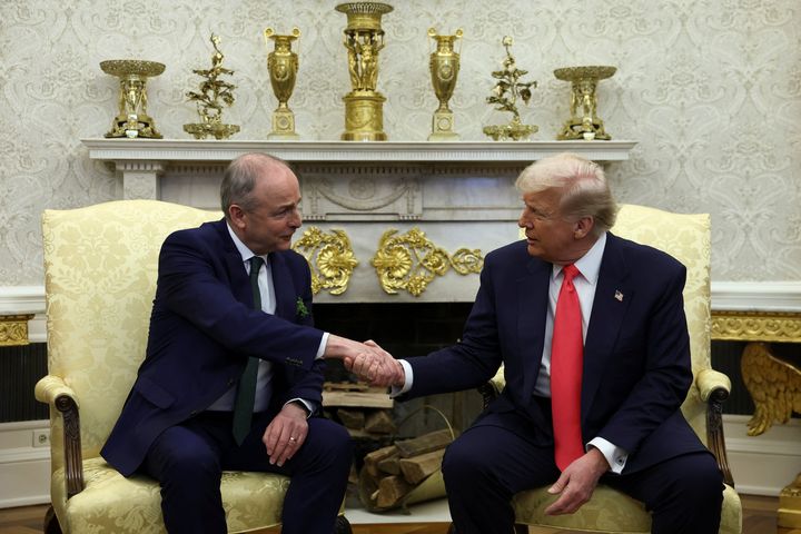 Trump says US pharmaceutical industry has gone to Ireland – as Taoiseach Micheál Martin meets US president in the Oval Office