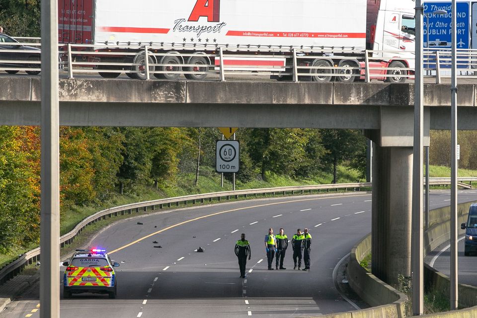 Gardaí members on the N3 following a fatal incident in Blanchardstown, Dublin.  Photo: Gareth Chaney/Collins.