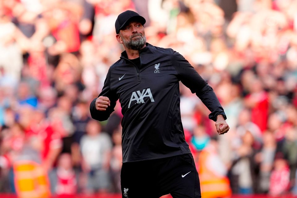 Liverpool manager Jurgen Klopp celebrates after the Premier League win over Spurs at Anfield
