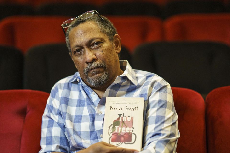 US author Percival Everett with his novel, ‘The Trees’. Photo: David Levenson/Getty Images
