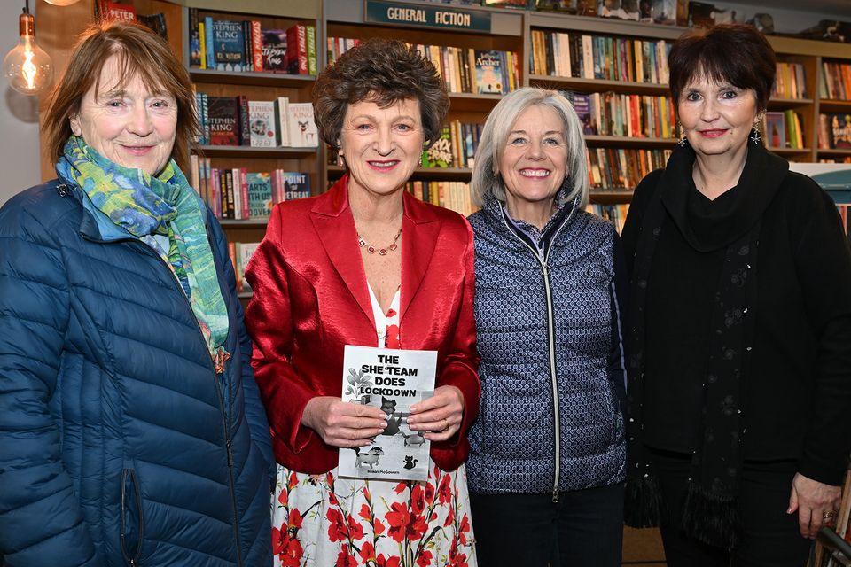 Margaret McDonnell, Susan McGovern, Brid Rocks and Florence Gillan at the launch of Susan's latest book 'The She Team Does Lockdown' held in Roe River Books. Photo by Ken Finegan/Newspics Photography