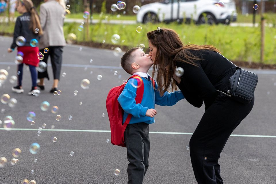 The big day: Harrison Kearney on his first day at Citywest & Saggart Community National School. PHOTO: MARK CONDREN