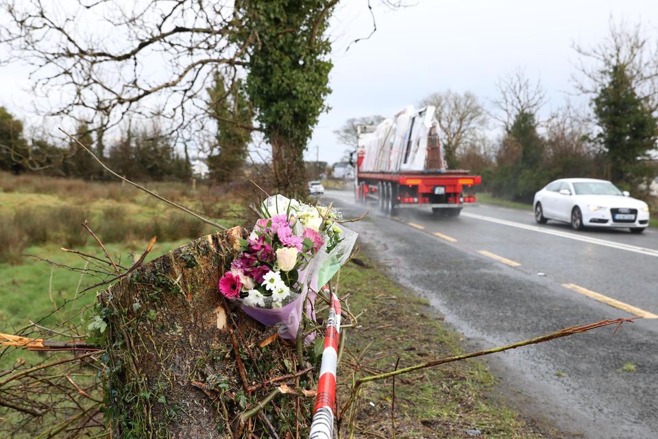 Flowers left at the scene of the fatal accident near Ballincarrow village, County Sligo. Pic: Carl Brennan.