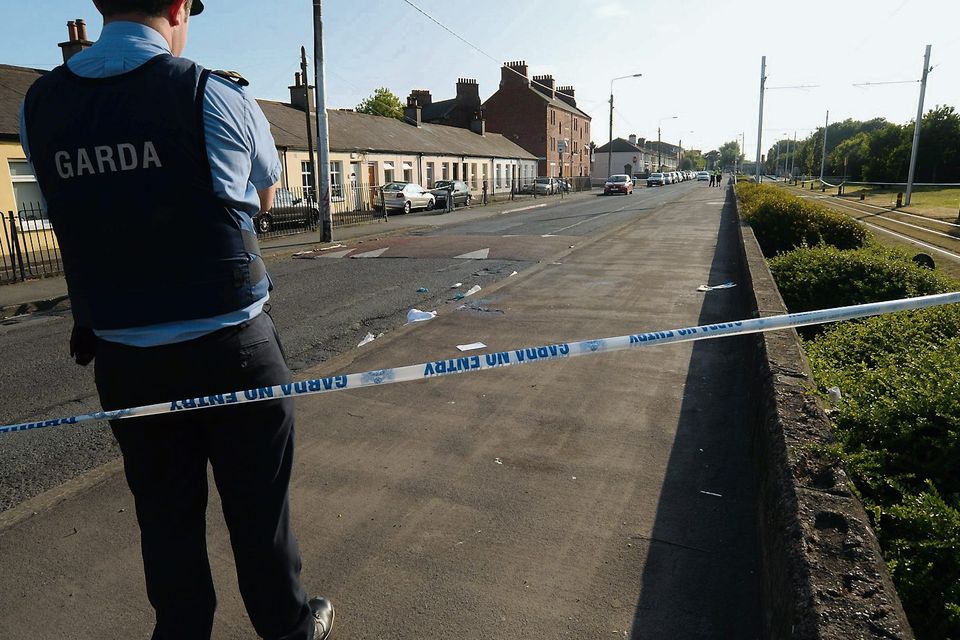 A garda at the scene of the attack in Rialto, Dublin