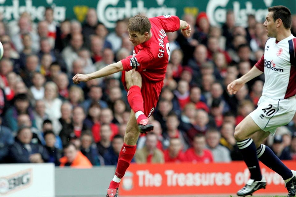 File photo dated 30-04-2005 of Liverpool's Steven Gerrard scores against Middlesbrough. Phil Noble/PA Wire