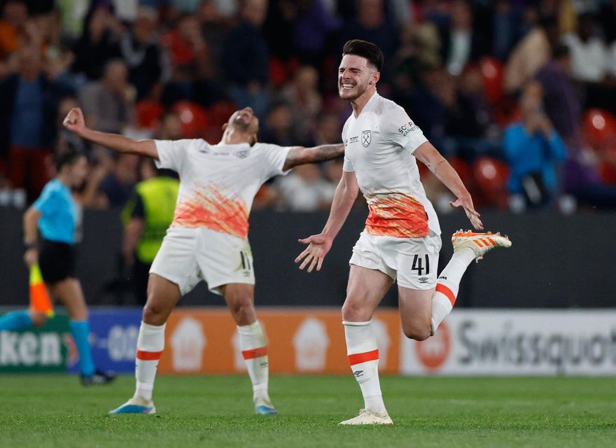 West Ham United's Declan Rice celebrates after winning the Europa Conference League final