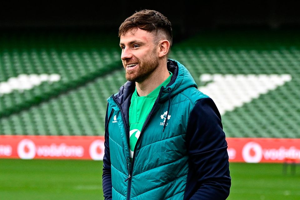 Hugo Keenan says he is 'progressing well' in his recovery from the knee injury that kept him out of Ireland’s win over Wales last weekend. Photo: Harry Murphy/Sportsfile