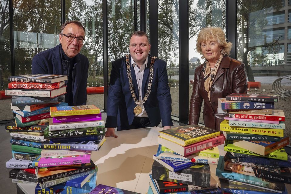 Lord Mayor of Dublin & Patron of the Dublin Literary Award, Daithi De Roiste with Professor Chris Morash, Chair of the judging panel and Mairead Owens, Dublin City Librarian pictured at Dublin Port’s Substation as the Longlist for the 2024 Dublin Literary Award, sponsored by Dublin City Council, is revealed today. Picture: Fennell Photography