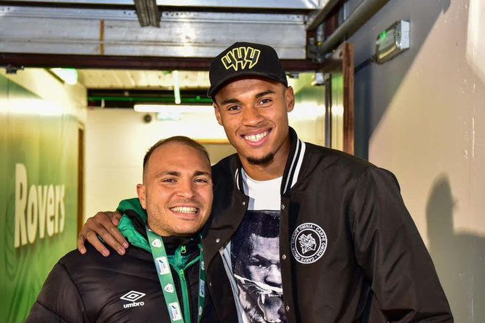 Gavin Bazunu with Shamrock Rovers' goalkeeping coach Jose Ferrer.