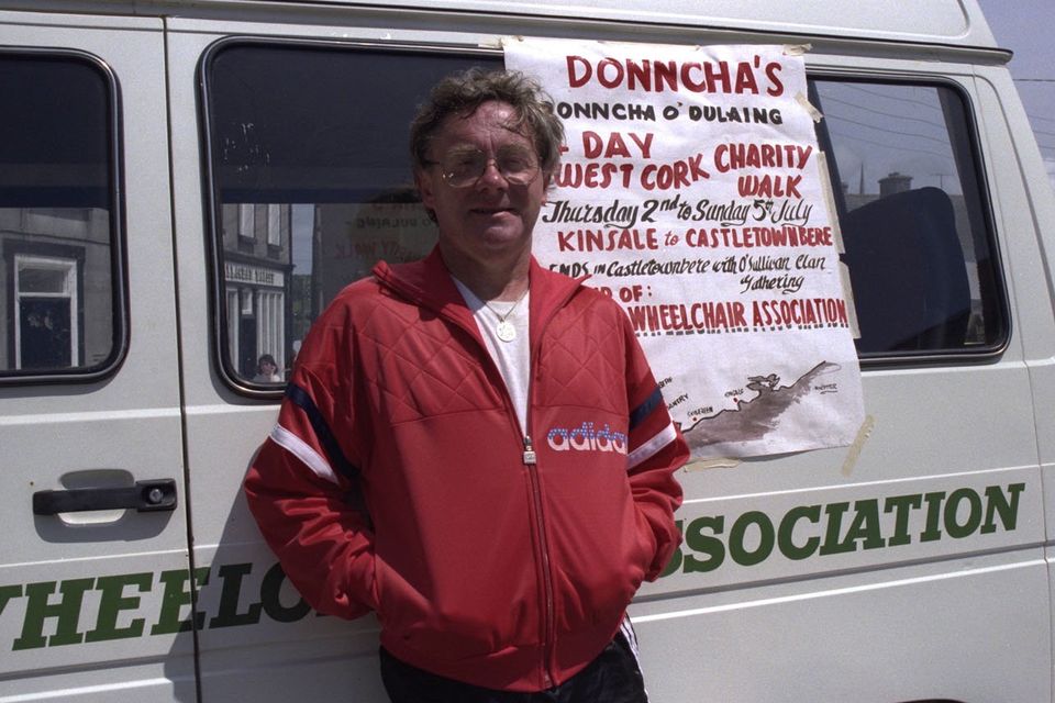 Donncha Ó Dúlaing takes a break during one of his many charity walks. Photo: RTÉ
