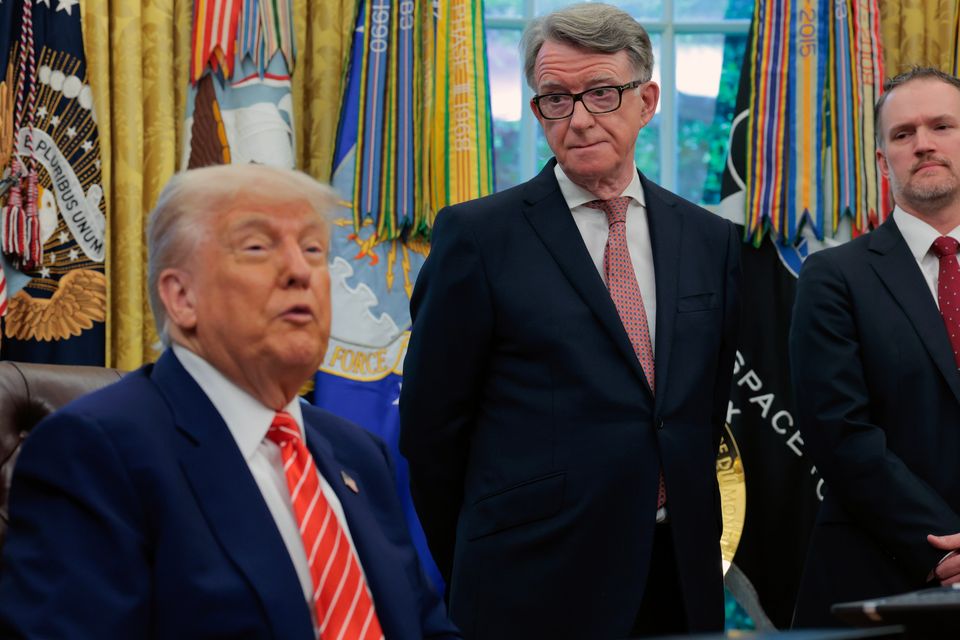 US president Donald Trump and Peter Mandelson, British ambassador to the US, in the Oval Office on Thursday. Photo: Getty