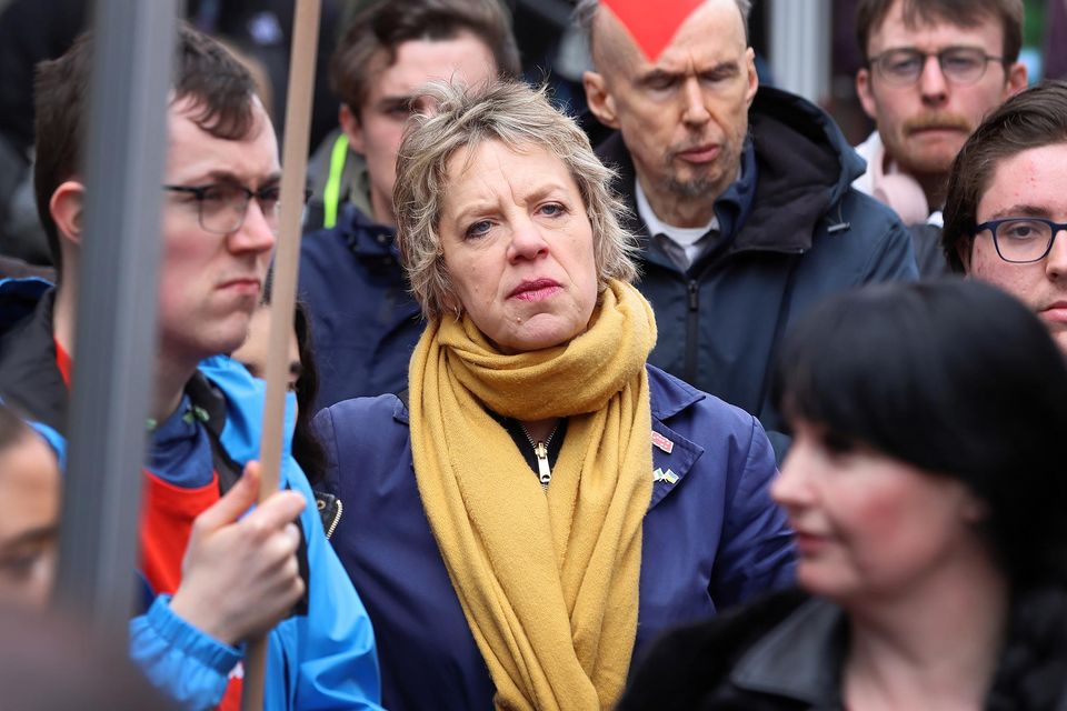 Labour Party leader Ivana Bacik in the crowd at a cost-of-living protest outside Leinster House. Photo: Frank McGrath