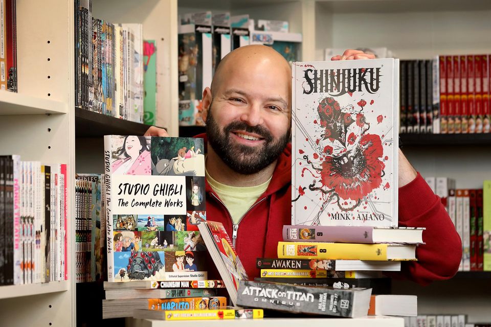 Bruno Batista, co owner of Big Bang Comics in Dundrum Town Centre, pictured with a selection of the Japanese Manga Comics.Picture Credit:Frank McGrath