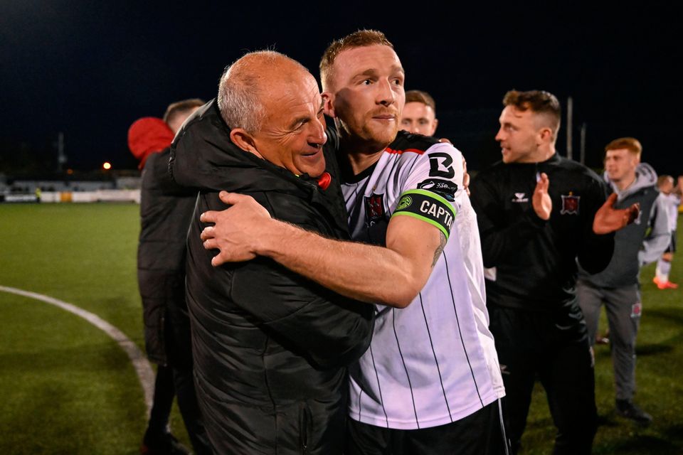 Dundalk manager Noel King and John Mountney after the SSE Airtricity Premier Division win over Bohemians at Oriel Park in Dundalk, Louth. Photo: Stephen McCarthy/Sportsfile