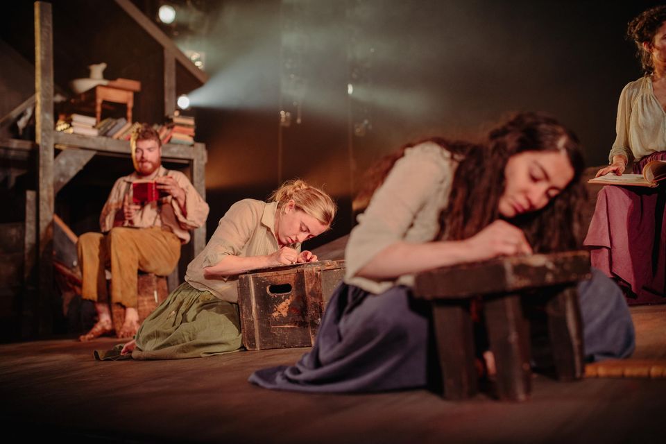 Ruby Campbell as Bridget, Suzie Seweify as Sarah and Andy Doherty as Doalty in Translations. Photo by Johnny Frazer