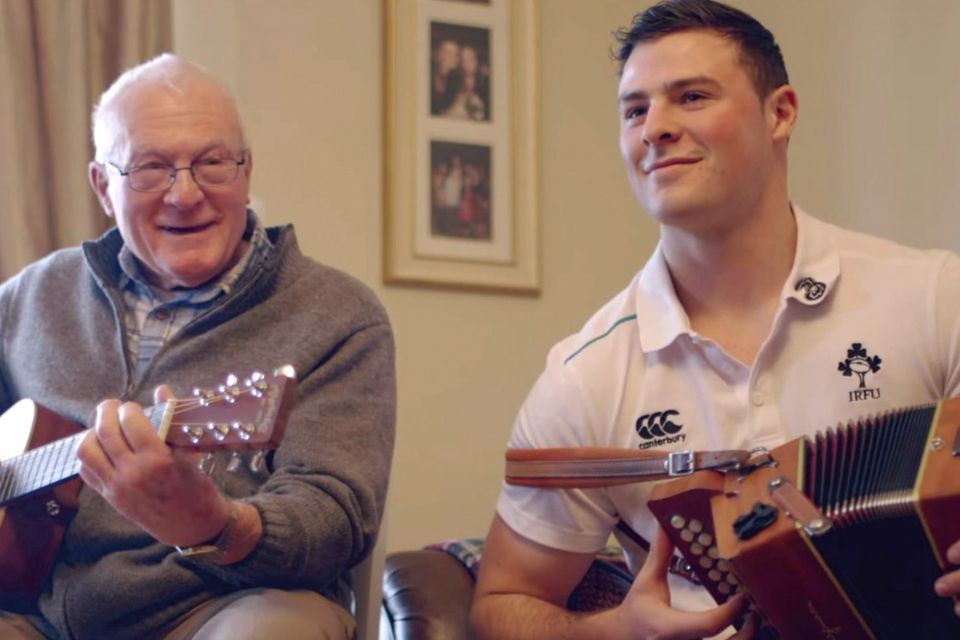Robbie pictured with his granddad, Billy Henshaw, in the recent Three
#AllItTakes video series