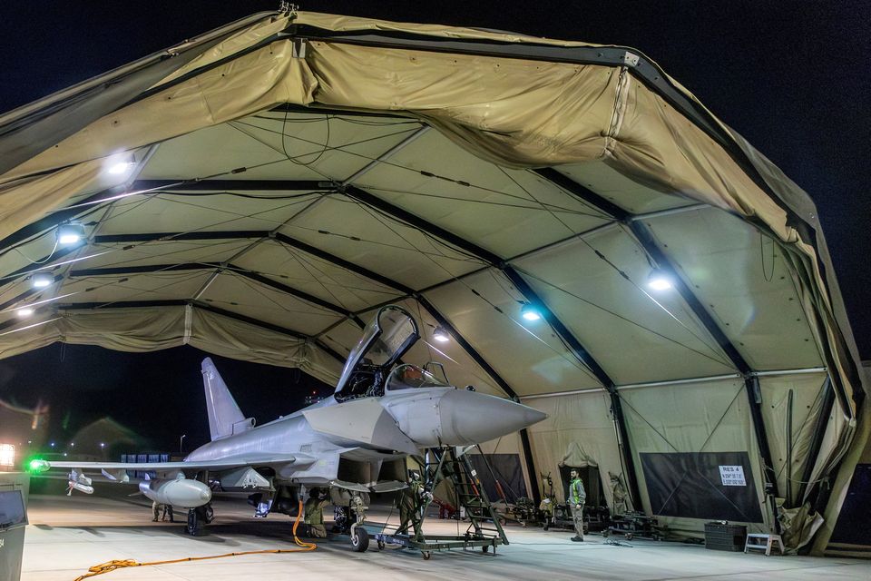 An RAF aircraft is pictured at RAF Akrotiri following its return after striking military targets in Yemen during the US-led coalition operation, aimed at the Iran-backed Houthi militia that has been targeting international shipping in the Red Sea. Photo: Sgt Lee Goddard/UK MOD/Reuters
