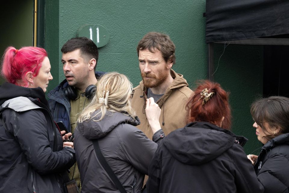 Actor Michael Fassbender on the set of his new film Kneecap on New street, Dundalk. Picture: Arthur Carron
