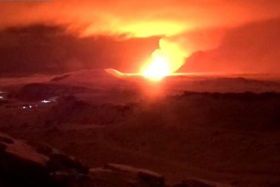 A screengrab of the eruption taken from the Icelandic national broadcaster, RUV.