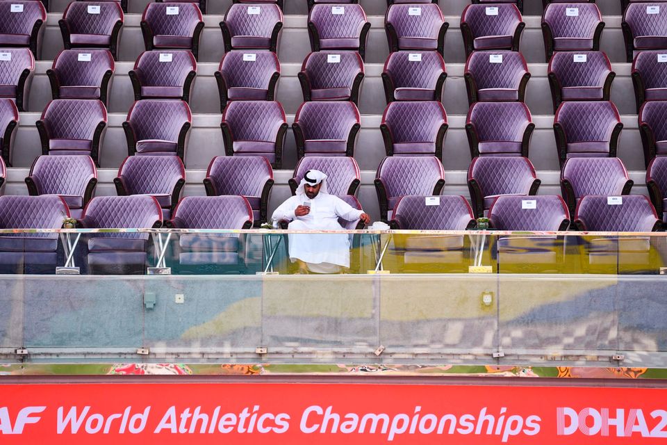 Tiers of empty seats have been a constant backdrop at the World Athletics Championships in Doha. Photo: Andrej Isakovic