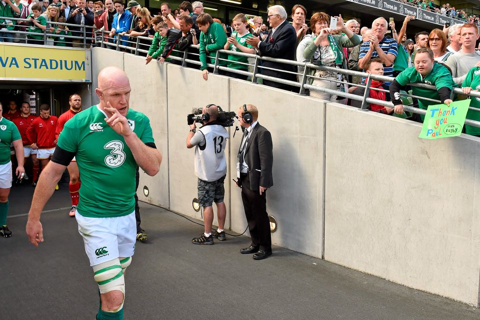 29 August 2015; Ireland captain Paul O'Connell leads his team out for his last home game in the Aviva Stadium. Rugby World Cup Warm-Up Match, Ireland v Wales, Aviva Stadium, Lansdowne Road, Dublin. Picture credit: Matt Browne / SPORTSFILE