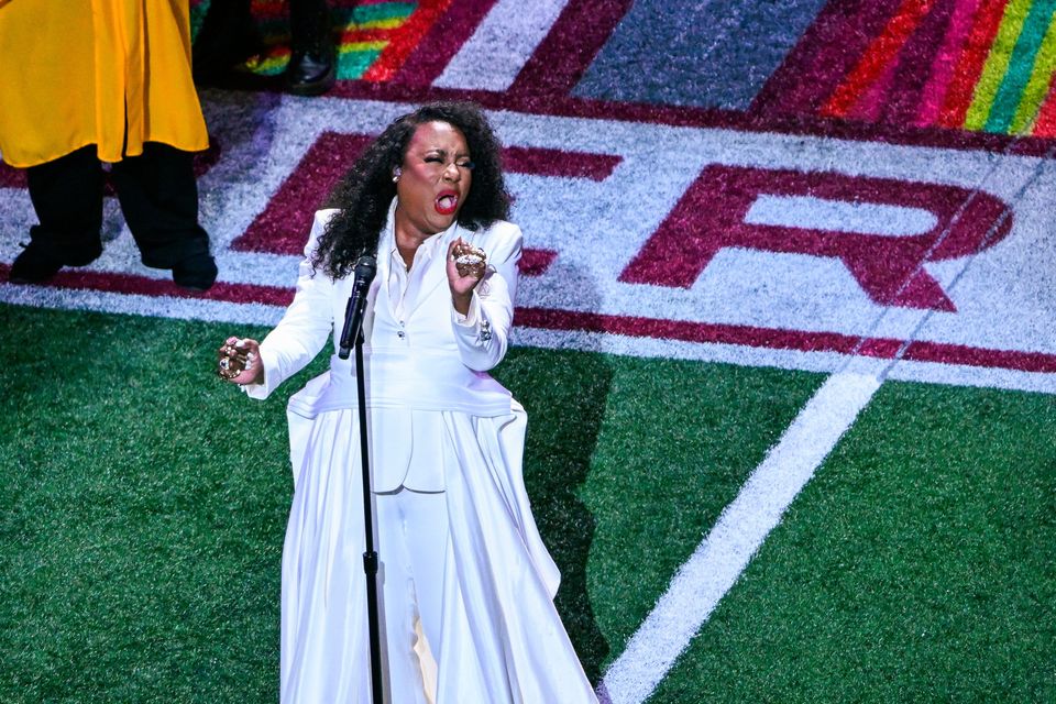 Ledisi singing "Lift Every Voice and Sing" on the field ahead of Super Bowl LIX between the Kansas City Chiefs and the Philadelphia Eagles,  at The Caesars Superdome, New Orleans. Picture date: Sunday February 9, 2025. PA Photo. See PA Story GRIDIRON Super Bowl. Photo credit should read: PA Wire.

RESTRICTIONS: Use subject to restrictions. Editorial use only, no commercial use without prior consent from rights holder.