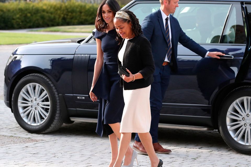 Meghan Markle and her mother, Doria Ragland, arriving at Cliveden House Hotel on the National Trust's Cliveden Estate to spend the night before her wedding to Prince Harry. Steve Parsons/Pool via REUTERS