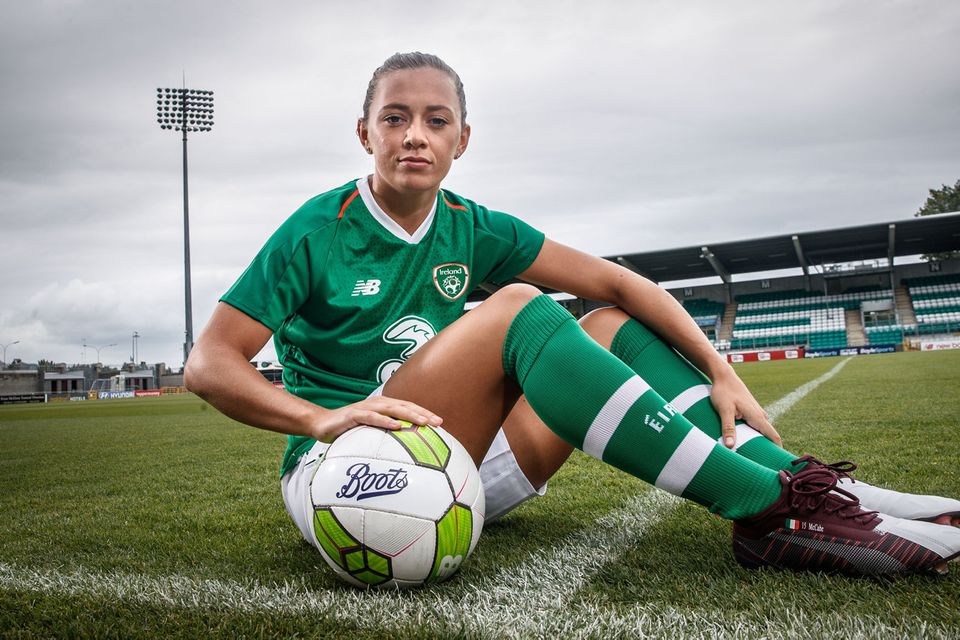 Republic of Ireland Captain Katie McCabe was in Tallaght Football Stadium today to announce the launch of Boots Ireland three-year sponsorship with the FAI as partner of the Republic of Ireland Women’s National Team. ©INPHO/Billy Stickland