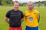 thumbnail: Captains Jamie Quiney and Tony Harris at the Shamrock Bhoys v. Garden County friendly at People's Park Bray.