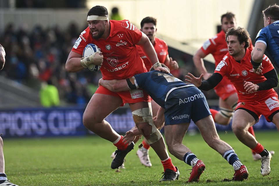 Toulouse's Emmanuel Meafou in action against Sale Sharks during their Champions Cup clash back in January. Photo:Getty Images