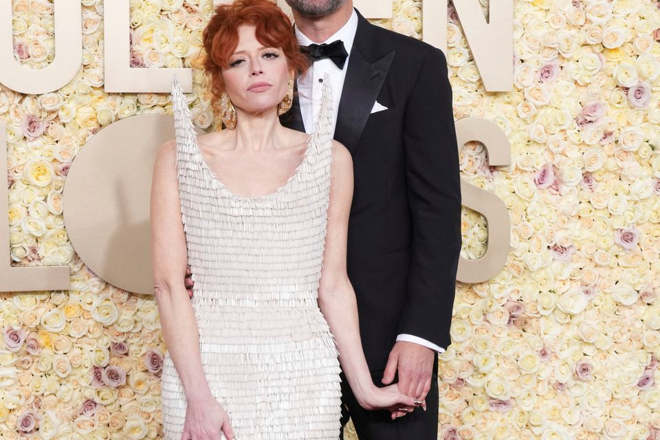 Natasha Lyonne, left, and Bryn Mooser arrive at the 81st Golden Globe Awards on Sunday, Jan. 7, 2024, at the Beverly Hilton in Beverly Hills, Calif. (Photo by Jordan Strauss/Invision/AP)