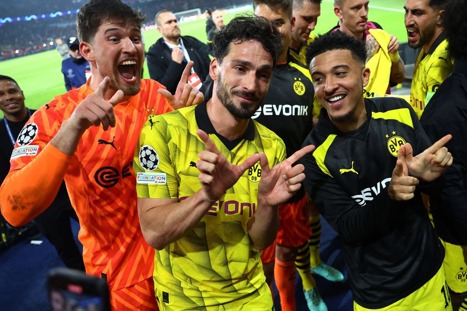 Jadon Sancho (right) is set to play in the Champions League final for Borussia Dortmund.
