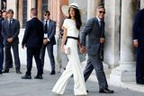 thumbnail: 8: Amal Alamuddin, in a cream Stella McCartney suit, pictured with George Clooney.