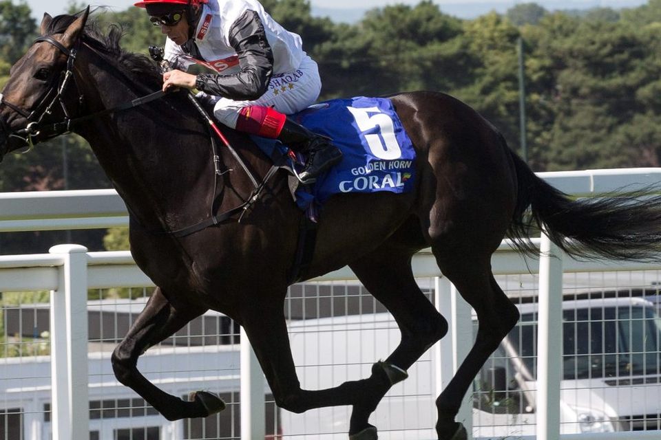 Golden Horn and Frankie Dettori winning the Eclipse Stakes