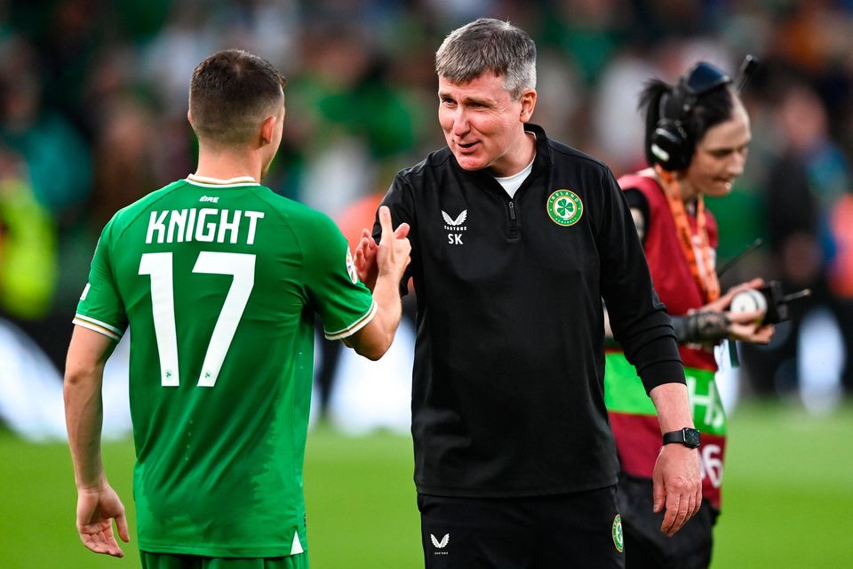 Ireland manager Stephen Kenny with Jason Knight. Kenny has given young players a chance. Photo: Stephen McCarthy/Sportsfile