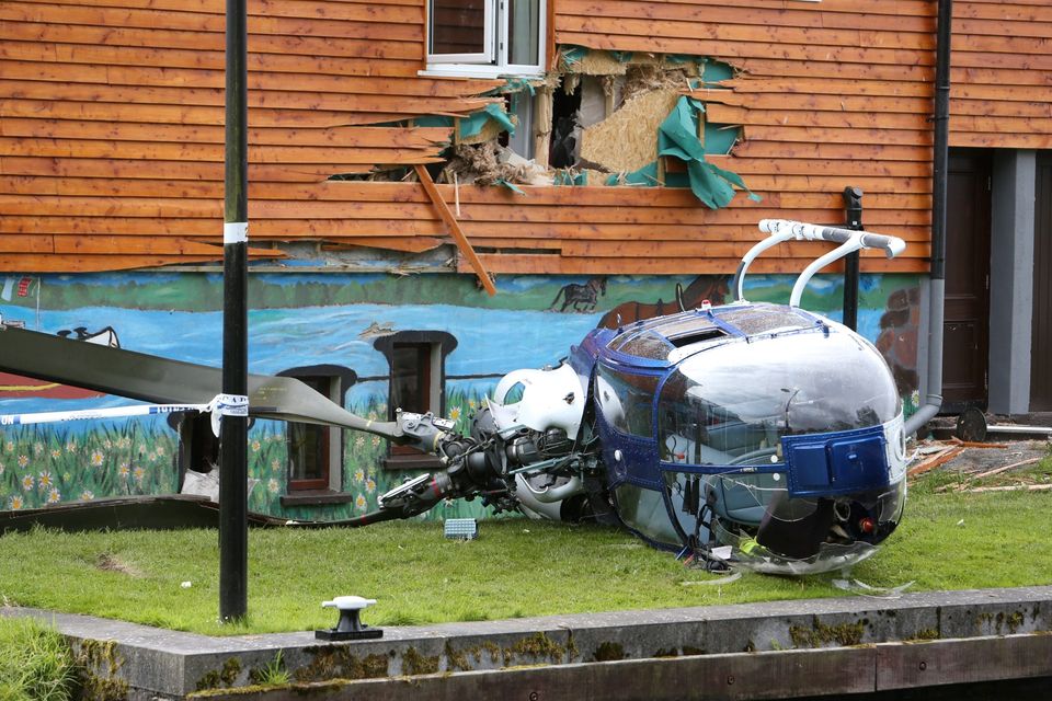 The scene today after the helicopter came down at the Rustic Inn in Co Longford