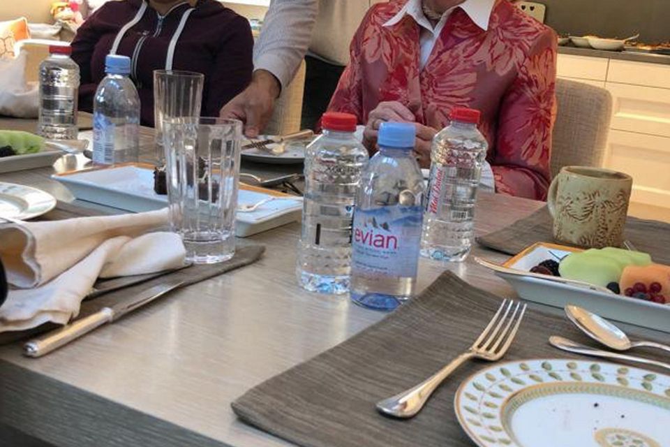 Concern: Princess Latifa looks on during her recent lunch with Mary Robinson
