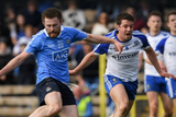 thumbnail: Dublin’s Jack McCaffrey fires home his late winning goal in the NFL against Monaghan in St Tiernach’s Park, Clones last April