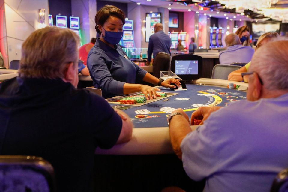 Casino games on Celebrity Edge, the first revenue-earning cruise ship to depart from the U.S. after the pandemic-induced hiatus. Bloomberg photo by Eva Marie Uzcategui.