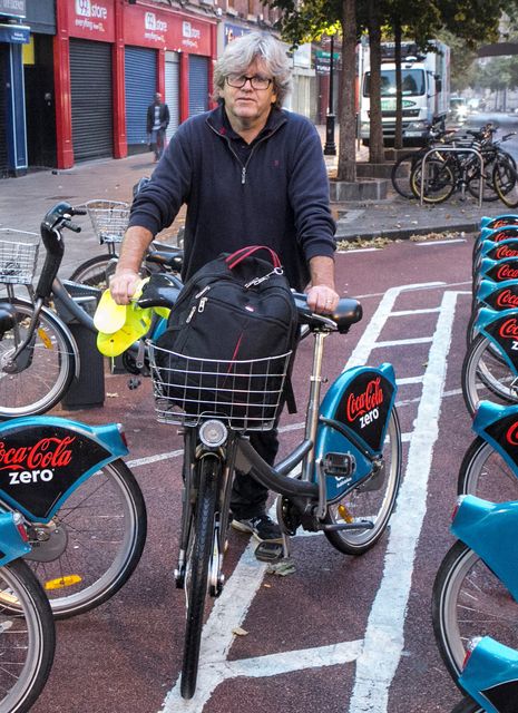 Leo Fitzgerald from Athy using a Dublin Bike at Talbot Street