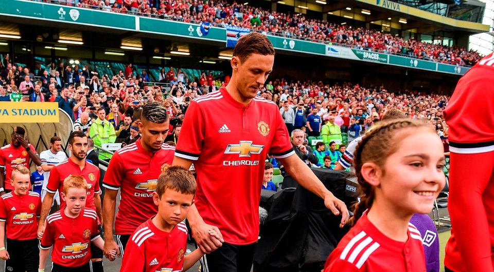 Nemanja Matic of Manchester United takes to the field ahead of the International Champions Cup match between Manchester United and Sampdoria at the Aviva Stadium in Dublin. Photo by David Fitzgerald/Sportsfile