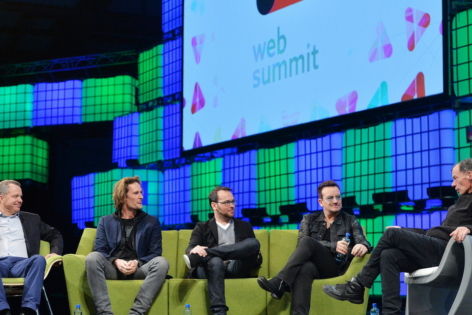 Bono, Musician, Elevation Partners, on the centre stage during Day 3 of the 2014 Web Summit in the RDS, Dublin, Ireland. Photo: Brendan Moran