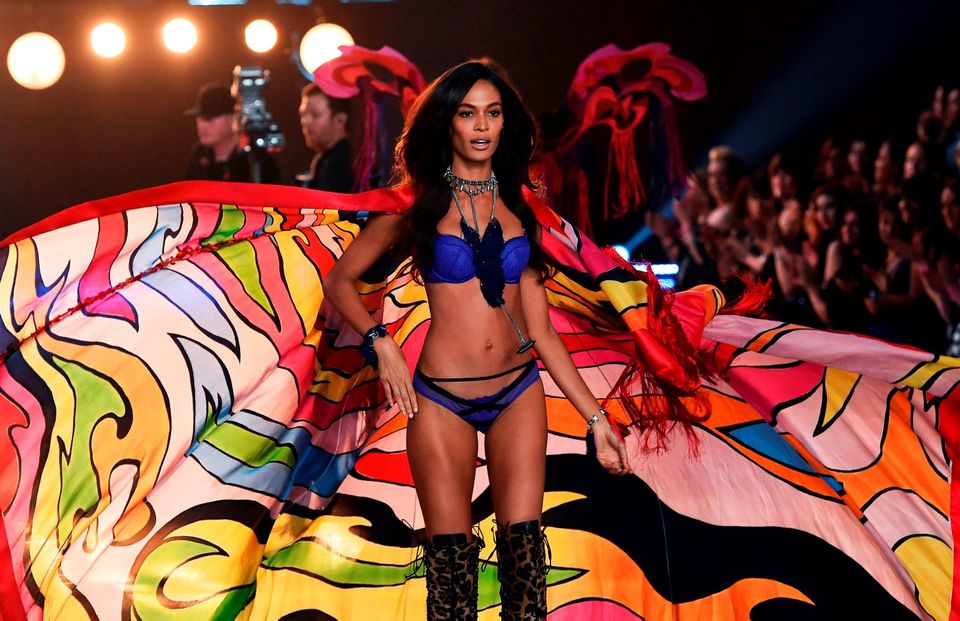 Model Joan Smalls from Puerto Rico presents a creation during the 2015 Victoria's Secret Fashion Show in New York