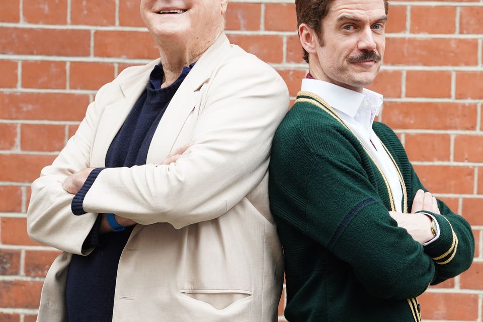 John Cleese with Adam Jackson-Smith as Basil Fawlty pose before the opening of Fawlty Towers The Play (Ian West/PA)